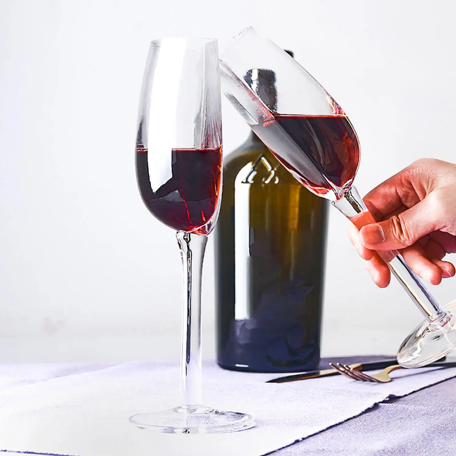 Red Wine Glass Half Red Wine Cup Glass 140ml Flexible Reusable Long Stemmed Glassware Creative Design for Friends Enthusiasts