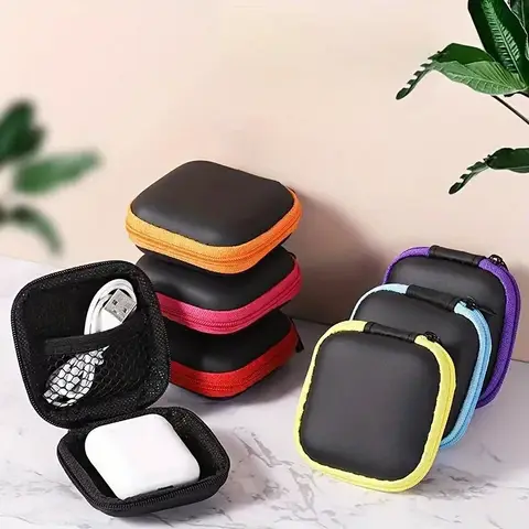 Earphone Case Mini Zipper Headphone Bag Storage Box Portable Data Cable Bags Earphone Accessories
