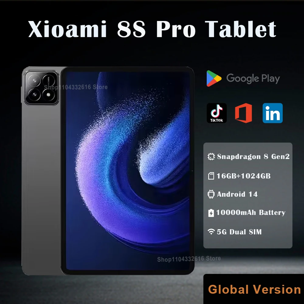 Global Version Xioami Pad 8S Pro Tablet Android 14 Snapdragon 8 Gen2 16GB+1TB GPS 5G WiFi Dual SIM HD Tablet PC