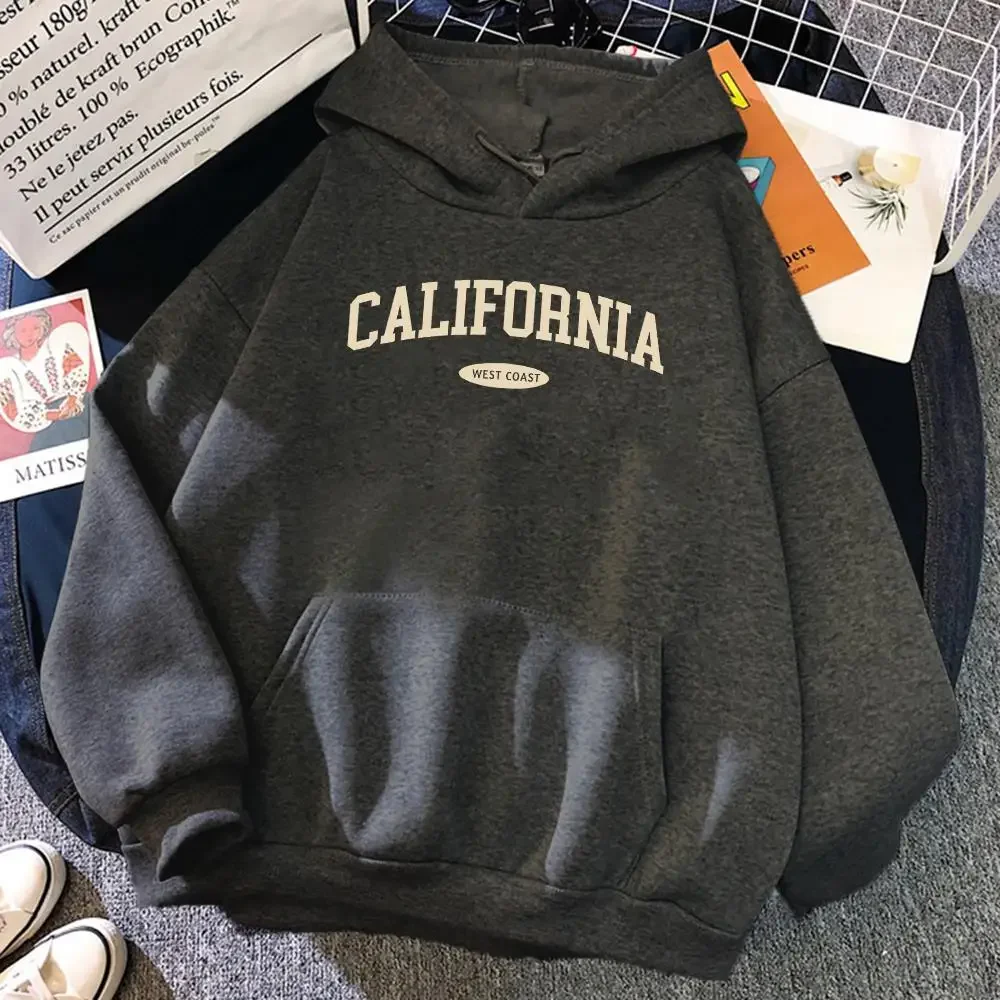 California West Coast Design Womens Hoody Hip Hop All-Match Streetwear Pocket Crewneck Clothes Fleece Comfortable Female Hoodie