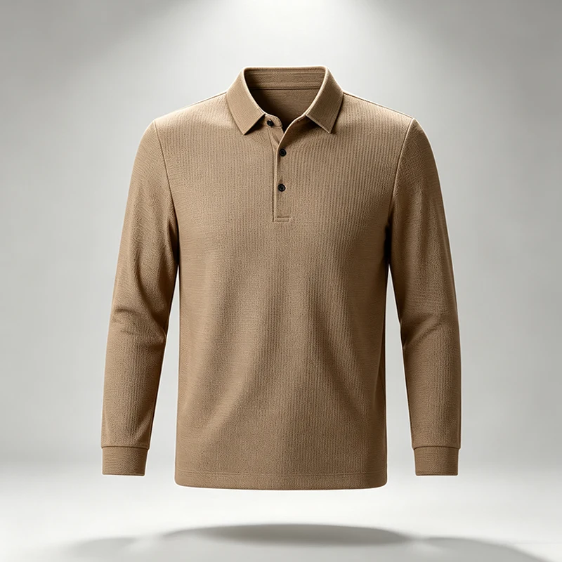 Herren-Polohemd mit Kragen, lässiger Schnitt, lange Ärmel, teilweise mit Knöpfen versehen, ideal für Spaziergänge im Freien, Wochenendausflüge und Freizeitaktivitäten. – Detail 9
