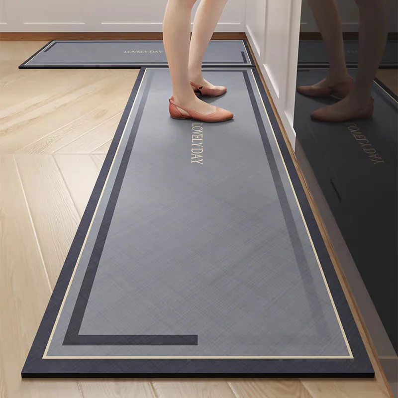 VIKAMA Retro kitchen floor mat, anti slip and oil resistant, kitchen specific Diatom mud mat, household kitchen carpet