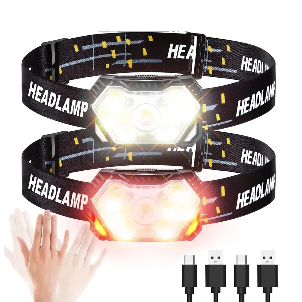 9 Led Strong Light Headlamp USB Rechageable Motion Sensor Headlight Portable Fishing Camping Outdoor Head Lamp Work Flashlight