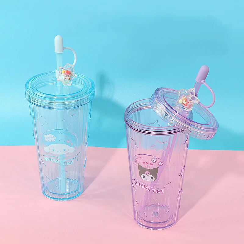 

Hot Sanrio Travel Mug Summer Hello Kitty Kawaii Anime Fashion The Stars Twinkle Straw Cup Cute Portable Travel Mug New Style
