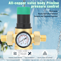 Water Pressure Regulator  Gauge Rust Resistant Water Pressure Reducer Valve G3/4 DN20 Brass Easy Installation for Home