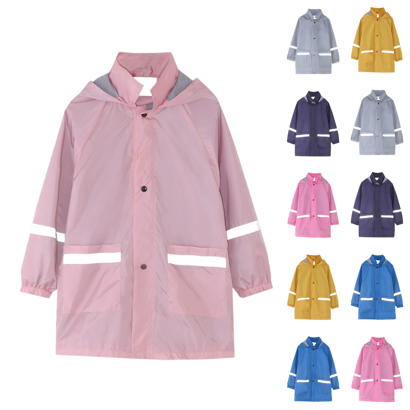 

Children's Reflective Raincoat Outdoor Casual Waterproof Raincoats Hooded Mid-length Loose-fitting Outdoor Jacket Outerwear