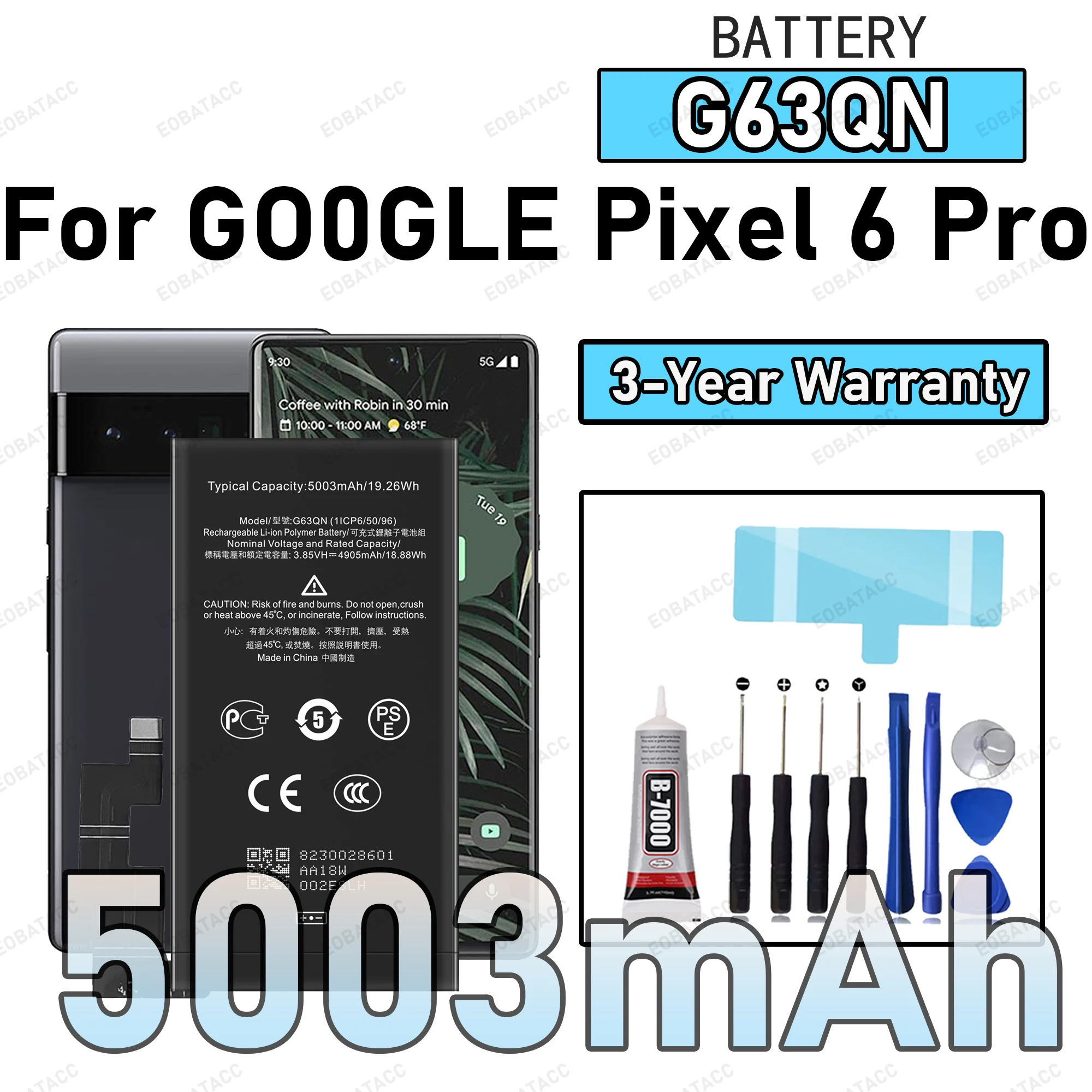 100% New Zero Cycle G63QN Battery For GOOGLE Pixel 6 Pro Phone Replacement Bateria +Free Tools