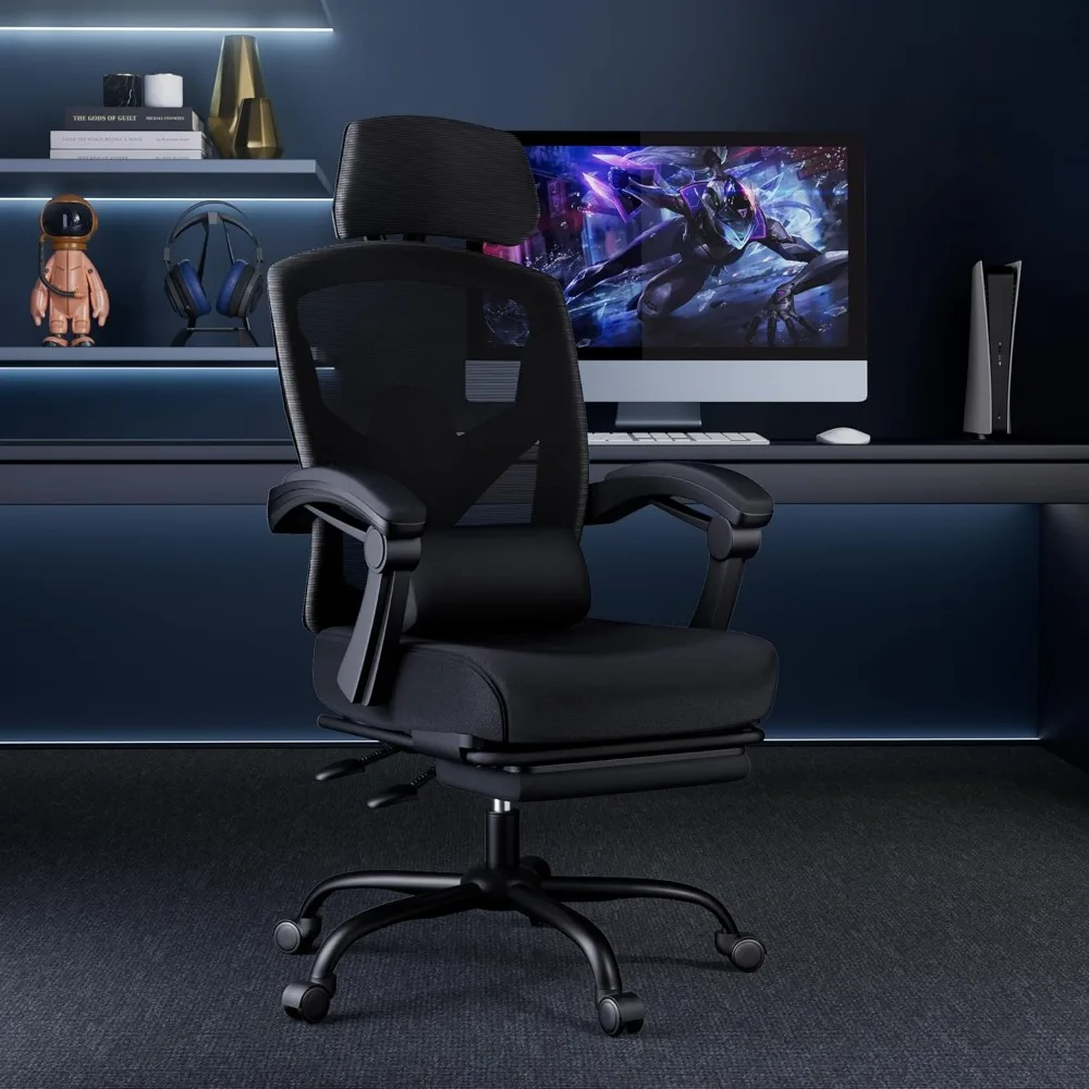 Office Computer Desk Chair, Adult Gaming Chair, High Back Mesh Rolling Swivel Relinquer with Wheels, Black