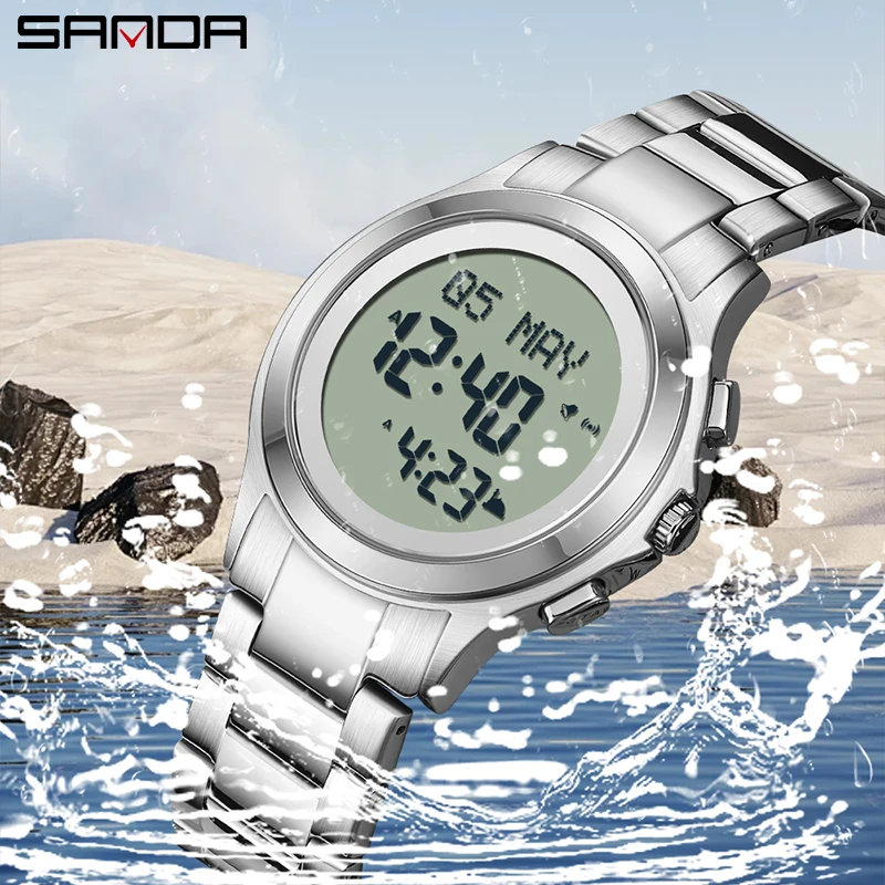 SANDA 2024 New Men Clock Multifunctional Digital Display Electronic Watch Sports Chronograph Watch Luminous 30M Waterproof Reloj