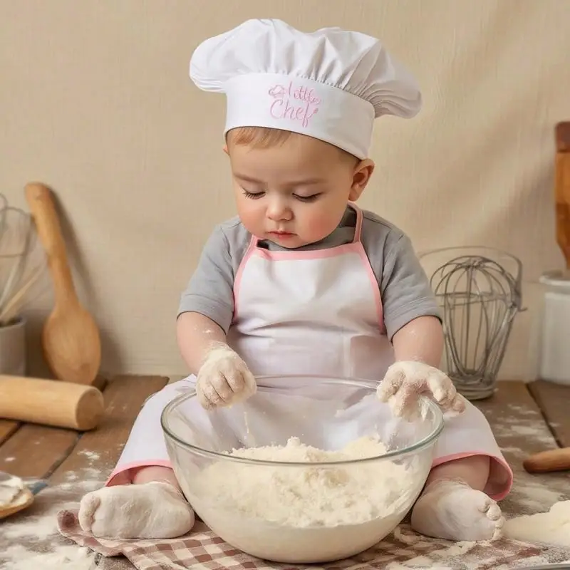 

Baby Cook Photography Set 2 Piece Фартук и шляпу для 0-9 месяцев новорожденных фото реквизит с фотографиями, снятые фартук и