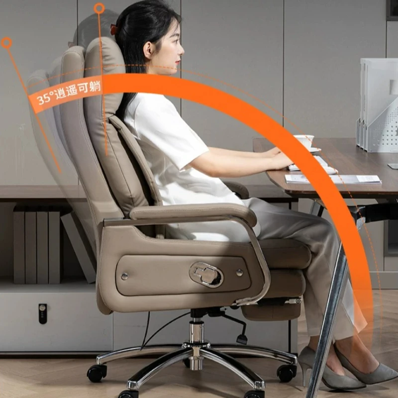 Modern Luxury Genuine Leather Executive Office Seating Retractable Footrest Recline Work Furnish Padded Swivel Rest Furnishin