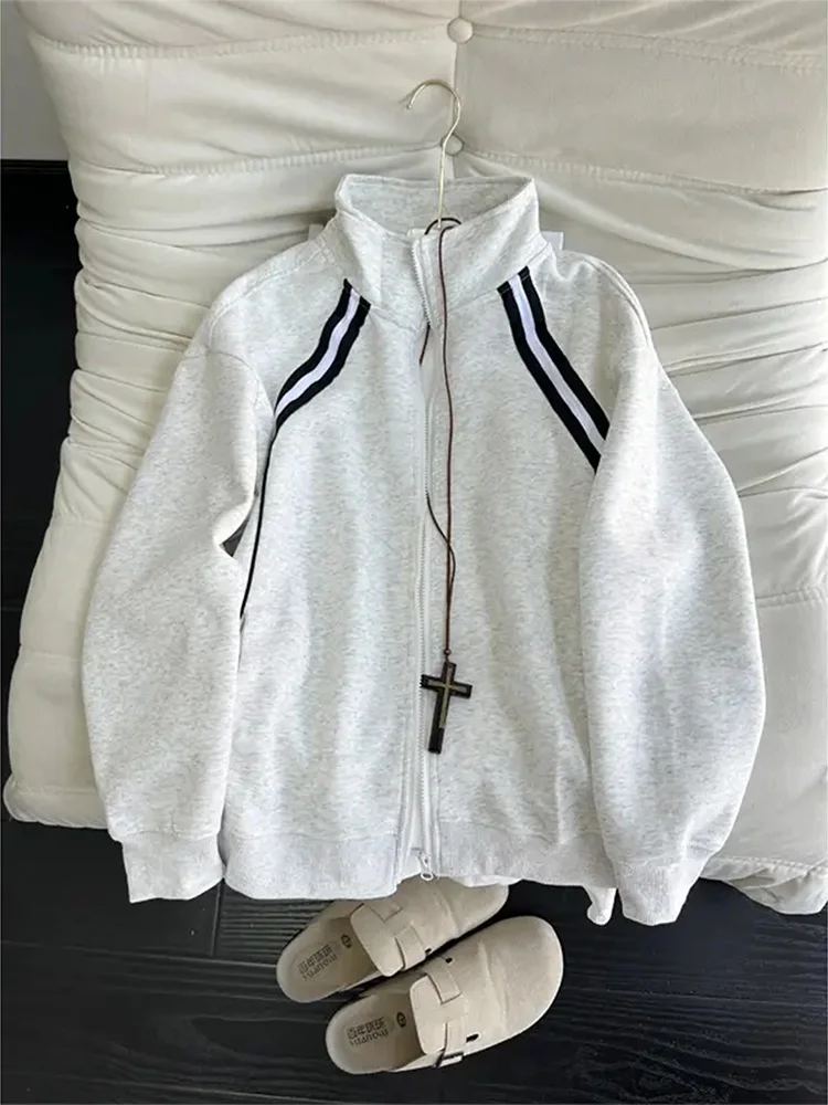 

Американская бейсбольная куртка в полоску с контрастными вставками, мужская, свободного кроя, осенняя, утепленная, в университетском стиле, парная, на молнии, кардиган-свитшот