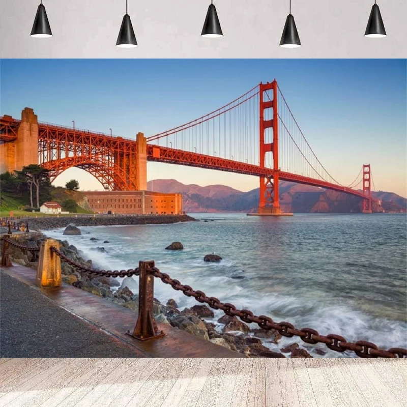 Golden Gate Bridge Photography Backdrop River Mountains Sunset San Francisco California Tourist Attractions Scenic Background