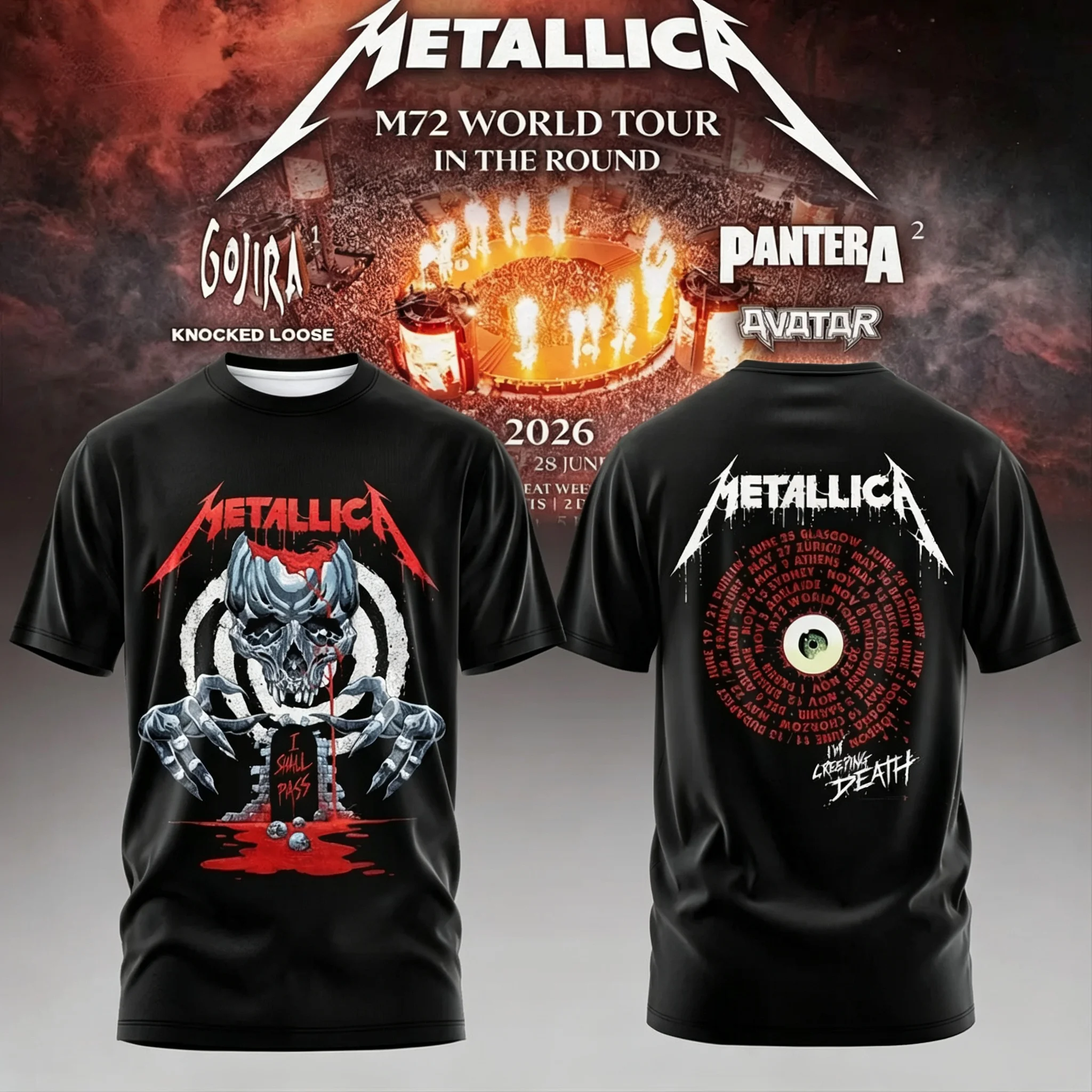 Metallica M72 World Tour T-Shirt Familien-Matching-Outfits 2026 Creeping Death Tour-Daten Heavy Metal Rock Band Grafik-T-Shirts Y2K – Detail 1