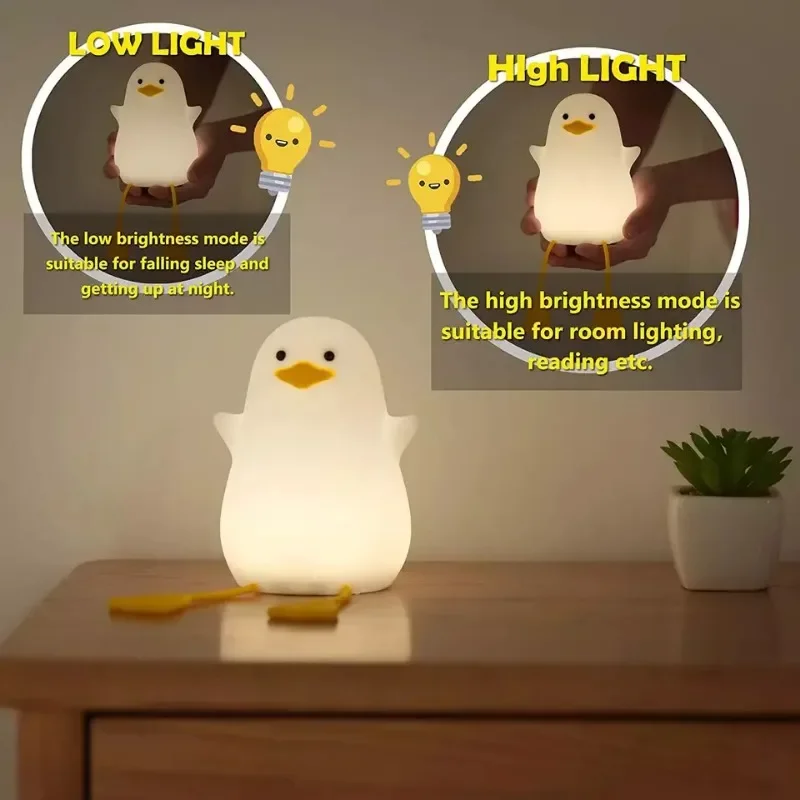 Pato creativo y divertido de silicona, luz nocturna pequeña, decoración de escritorio, luz de ambiente, carga USB, luz de dormitorio para niños