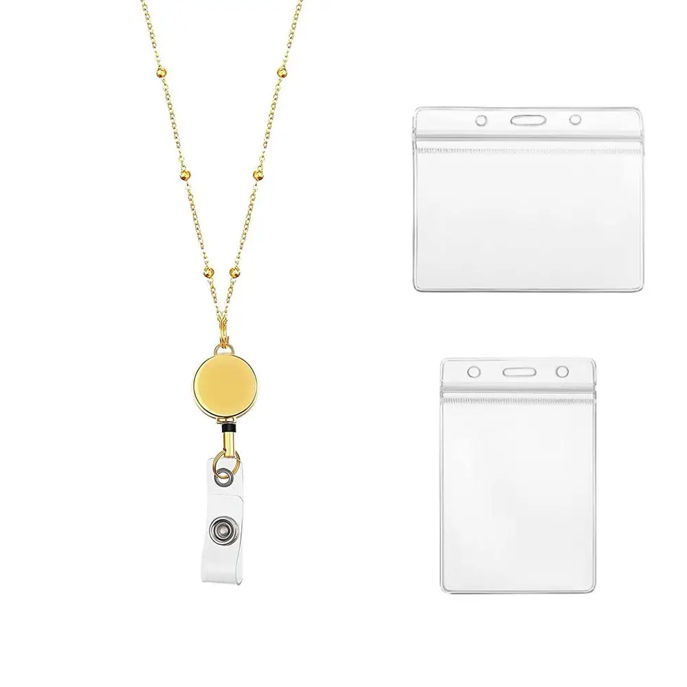 

Брелок-клипса для женщин и мужчин, выдвижной держатель для бейджей, шнурок с держателями для ID-карт, ожерелье из нержавеющей стали