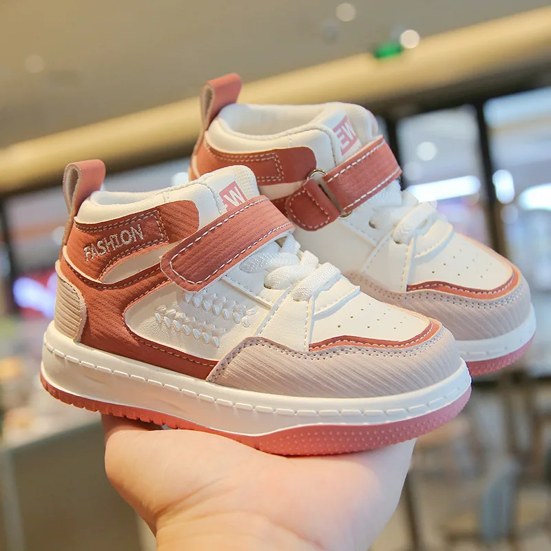 Children's Sneakers 2024 Spring and Autumn Boys' Casual Sneakers New High-Top Girls' White Shoes Soft-Soled Shoes for Baby Singl