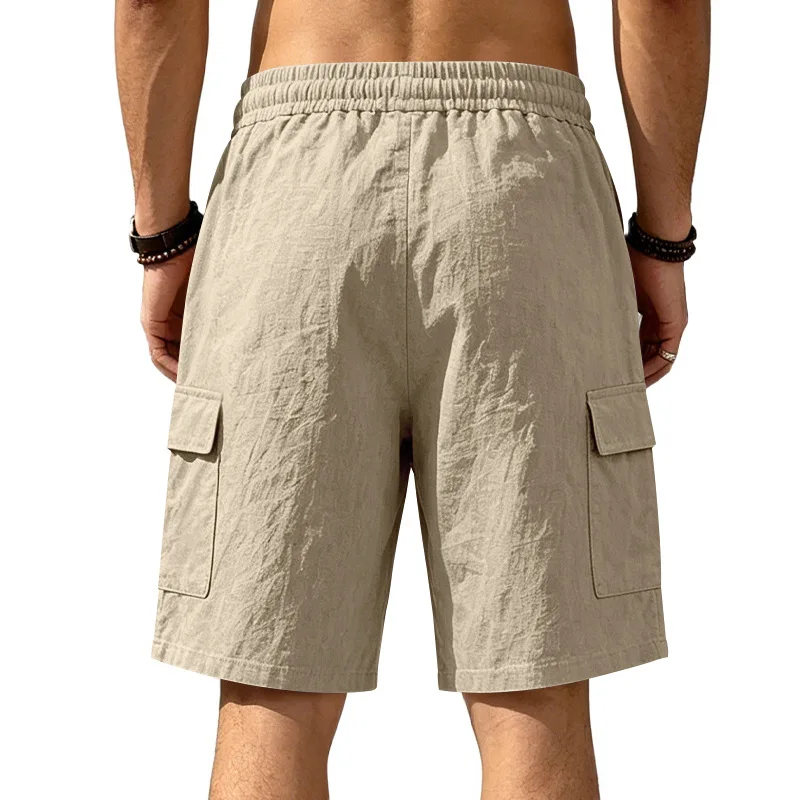 Amerikanische Multi-Pocket-Overalls für Herren, Outdoor-Sport und Freizeit, lockere, einfarbige Leinen-Overalls, Fünf-Punkt-Shorts – Detail 23
