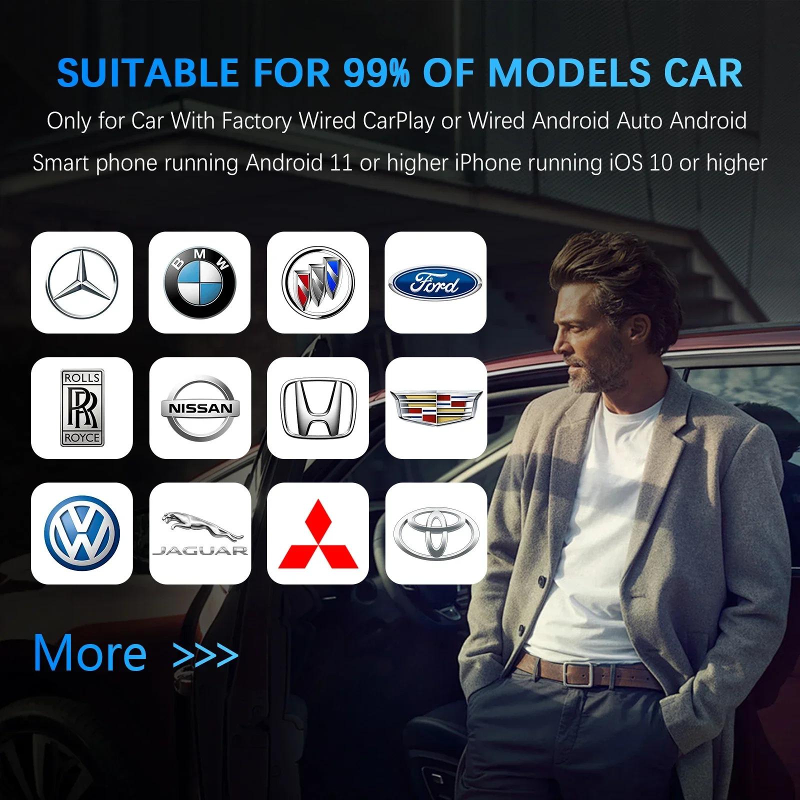 2-in-1 Wireless CarPlay & Android Auto Adapter – Plug & Play, 5.2 Bluetooth, Dualband WLAN (2.4/5 GHz), USB-C/A, Für IOS 10+ & Android 11+
