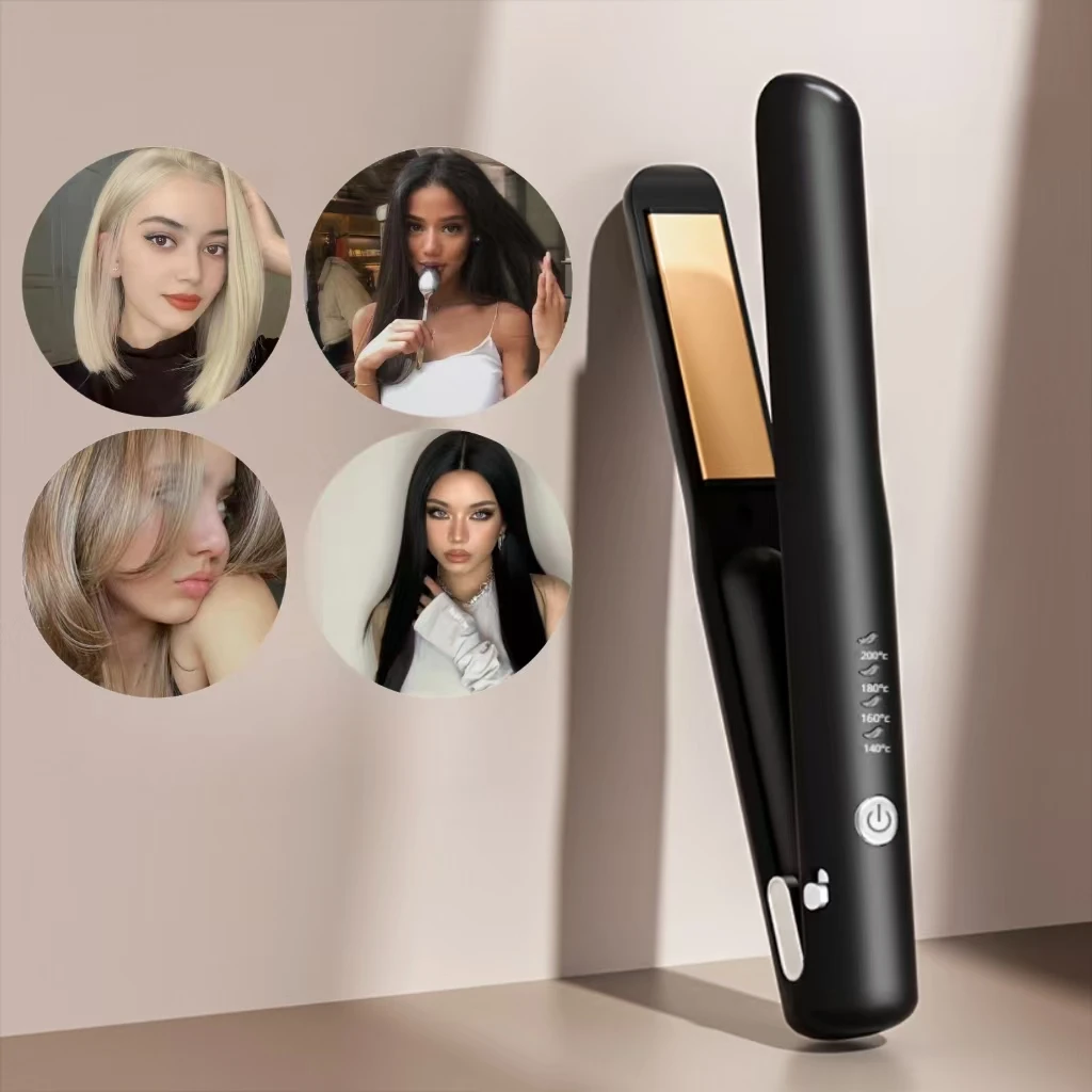 Negative Ion Cordless Travel Hair Straightener USB Charging Mini Flat Iron Anti‑Scald Fast Heat 4‑Level Temp Adjustment Portable