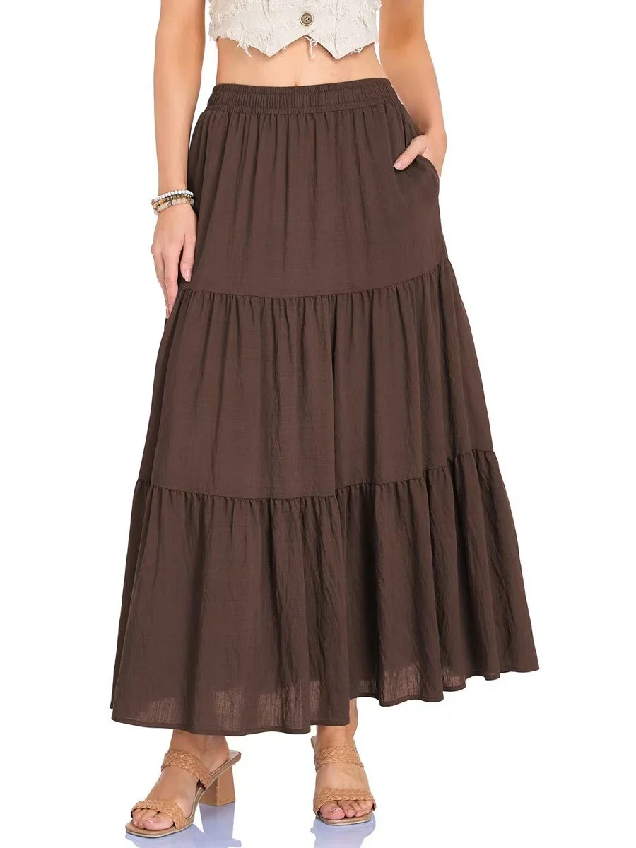 ارتفاع الخصر الربط تنورة عادية Faionable ألياف البوليستر ألف خط تنورة مرونة الخصر السيدات تنورة الخريف الموسم