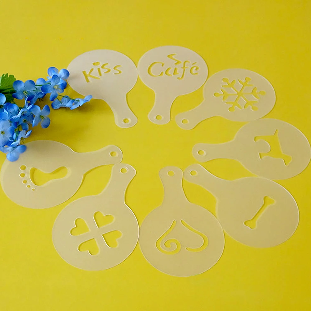 Reusable Mold Coffee Milk Cake  Cupcake Stencil Template Coffee Barista Cappuccino Template Strew Pad Duster Spray Tools 13 Type