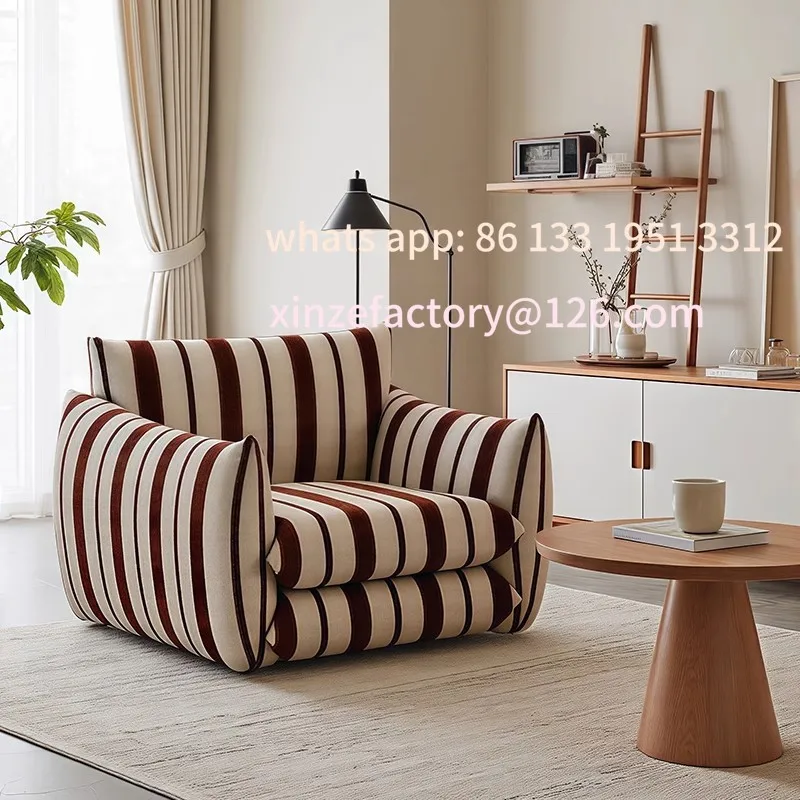 

Customizable Nordic Striped Single Sofa Home Living Room Leisure Lazy Sofa Bedroom French Vintage Fabric Sofa