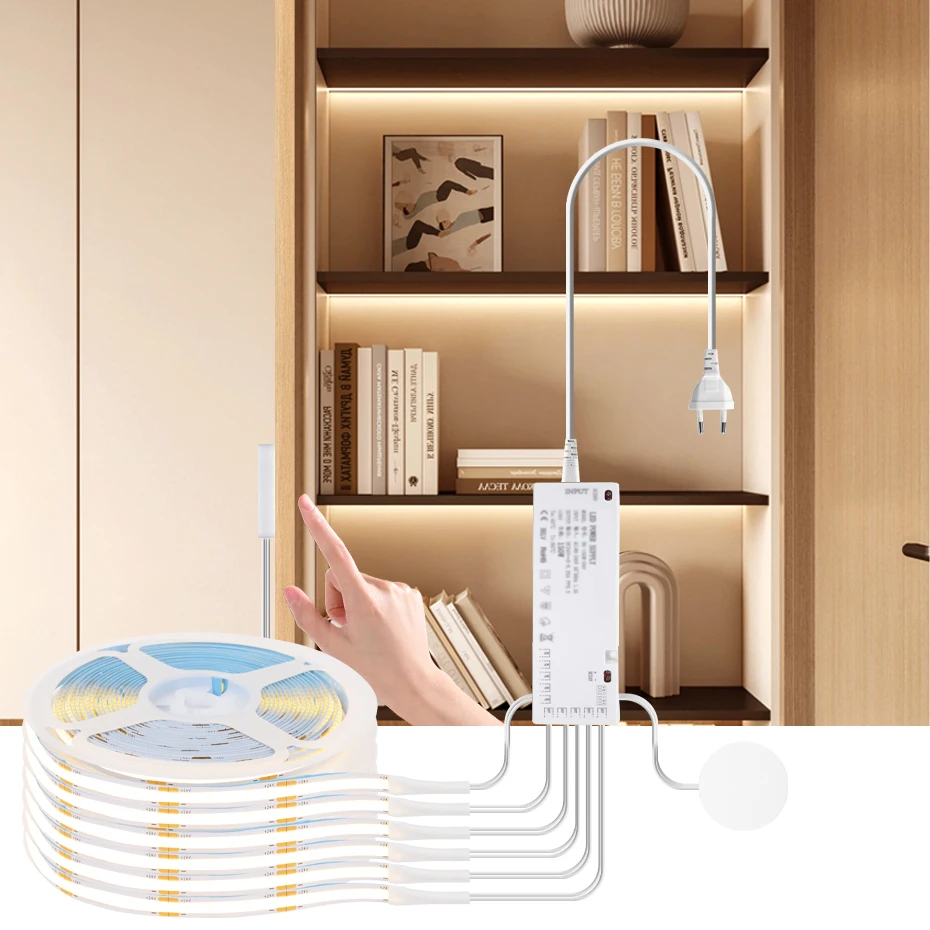 Taśma LED pod szafką COB DC24V Penetrable Wood Touch Sensor Switch Led Cabinet Lamp Tape 320LEDs/m Oświetlenie szafy