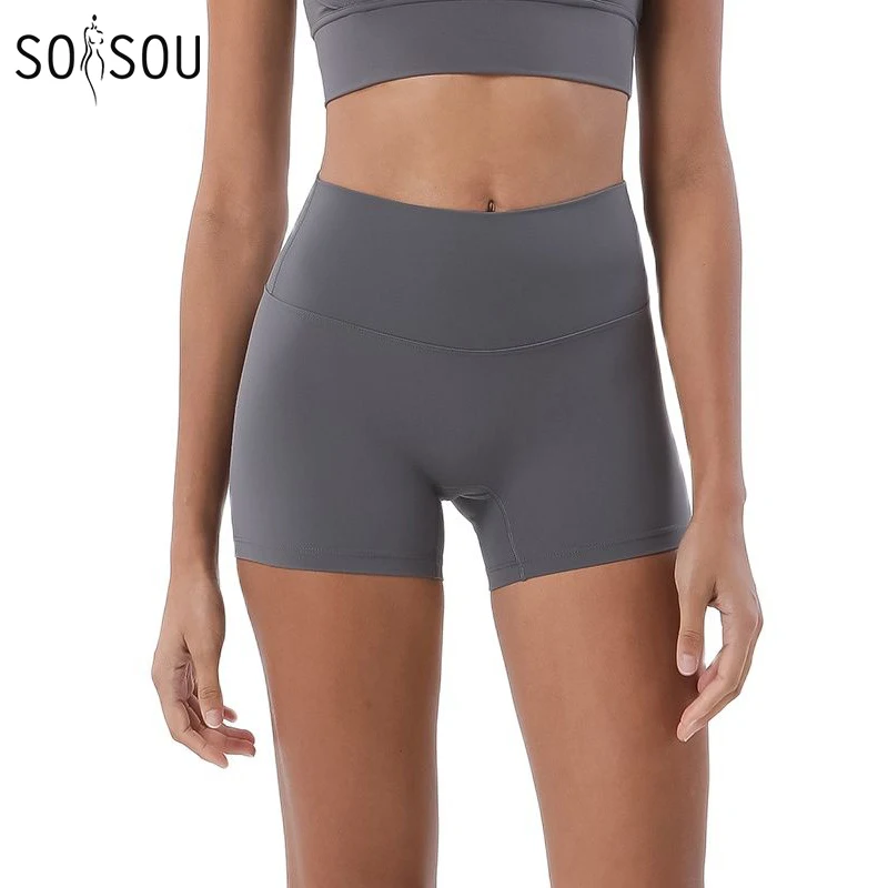 SOISOU Nylon Shorts Gym Yoga Sports Women\'s Cycling Shorts High Waist Elastic Tight Breathable No Awkward Lines Woman Clothing