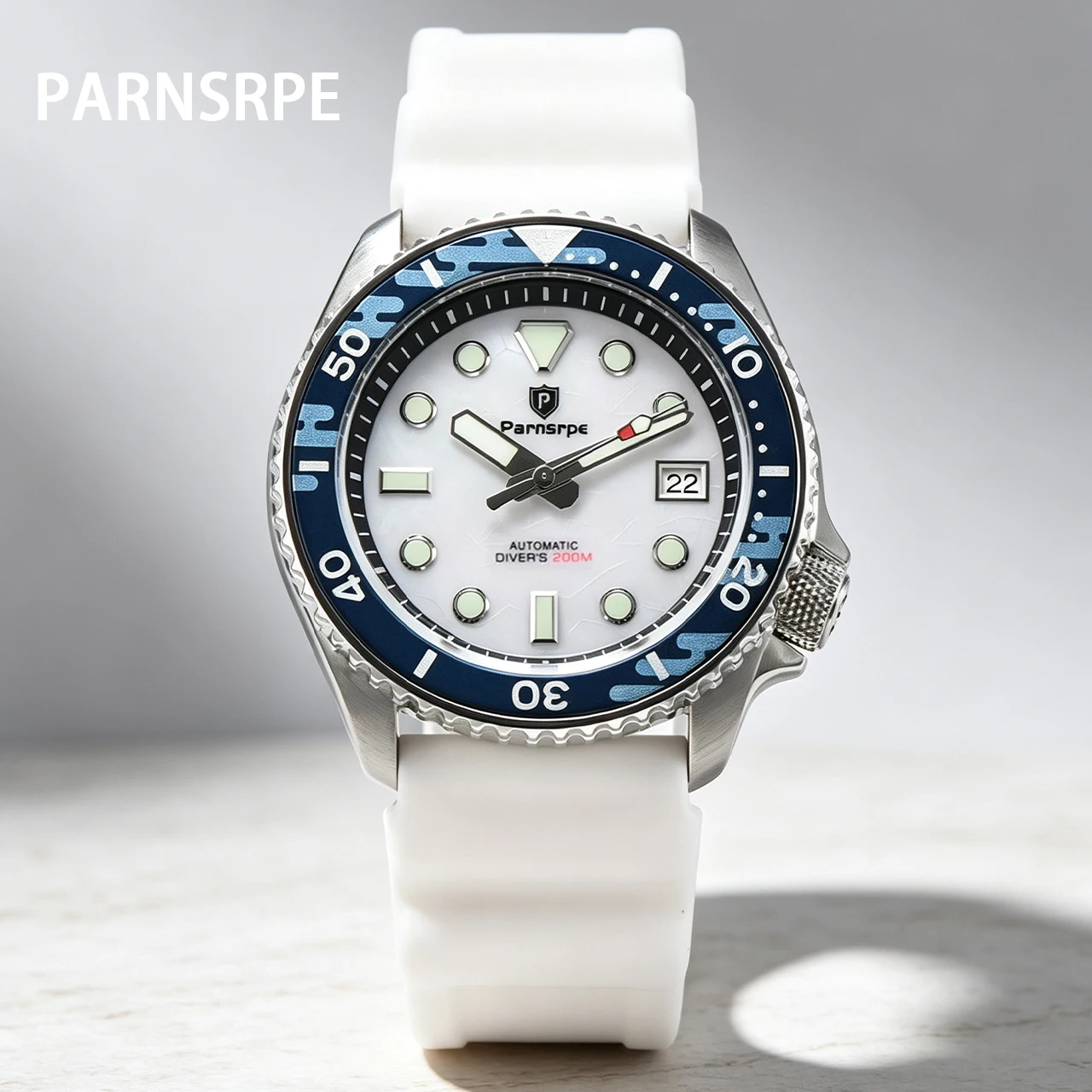 PARNSRPE NH35 42mm Aluminum Bezel Diver Watch, Sapphire Crystal Solid Caseback Date at 3 Rubber Strap Waterproof Sports