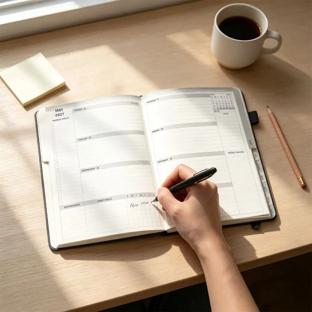 Portable A5 2027 Schedule Book Planner Reminder Textured PU Daily Planner Book To Do List Planner Notebook Students