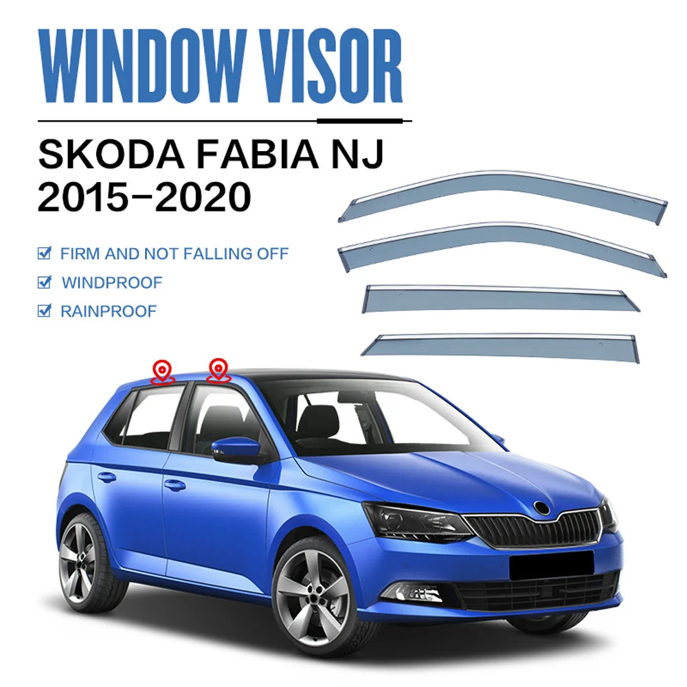 

Chrome Strips Rain Guards for Skoda Fabia 2014-2019 Window Visor Wind Deflectors Door Visor Vent Shades Ventvisor