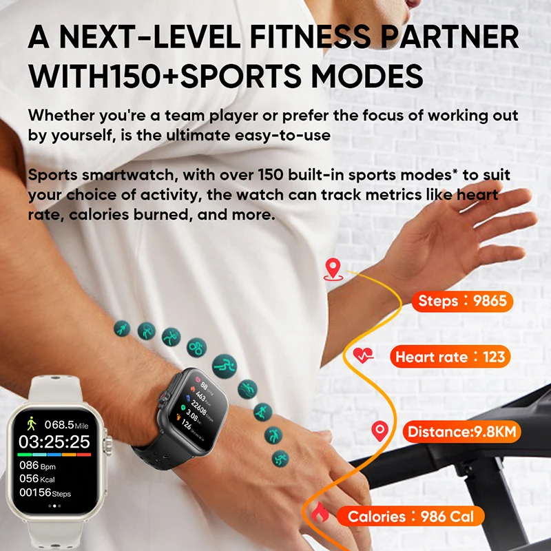 New Watch Ultra K62 Smartwatch Men Women 1000mAh Battery Fitness Tracker Heart Rate IP68 Waterproof 100+Sports Call Smartwatches view 5