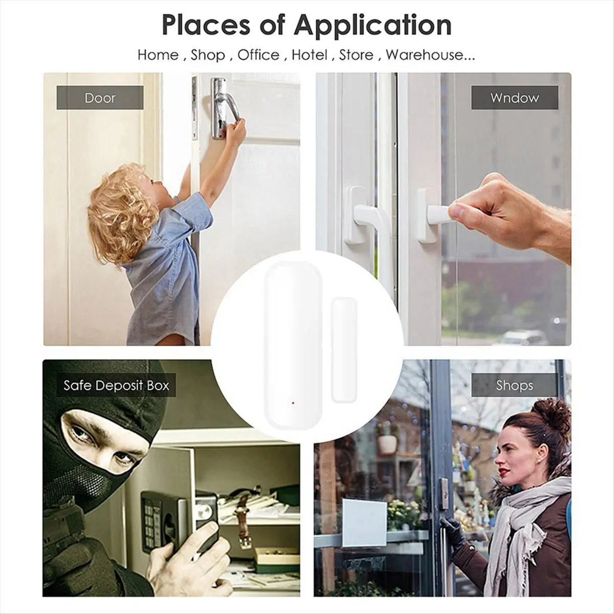 TCE Tuya WiFi Smart Door Window Sensor Home Indoor Door Magnetic Detector Compatible with & Home Black