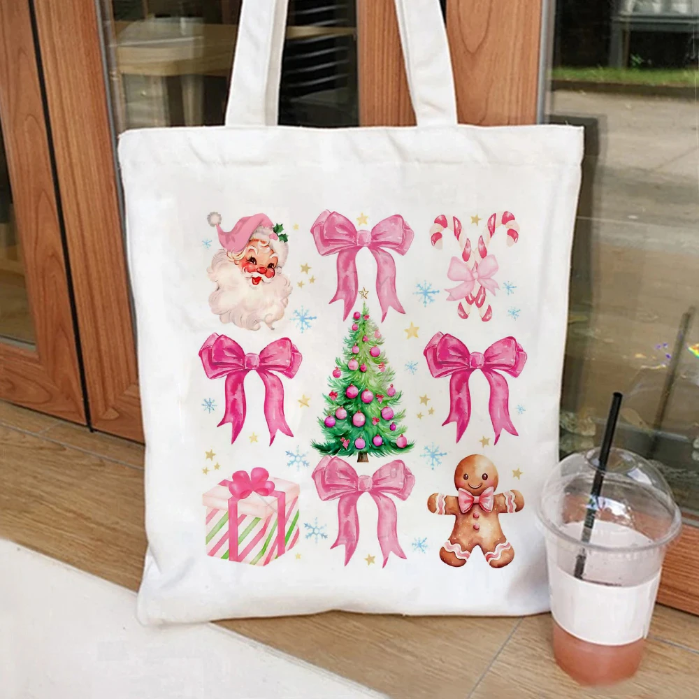 

Retro Pink Coquette Christmas Tree Santa Claus Tote Bag Shoulder Bag Makeup Bag Perfect Travel Beach Birthday Gifts for Women