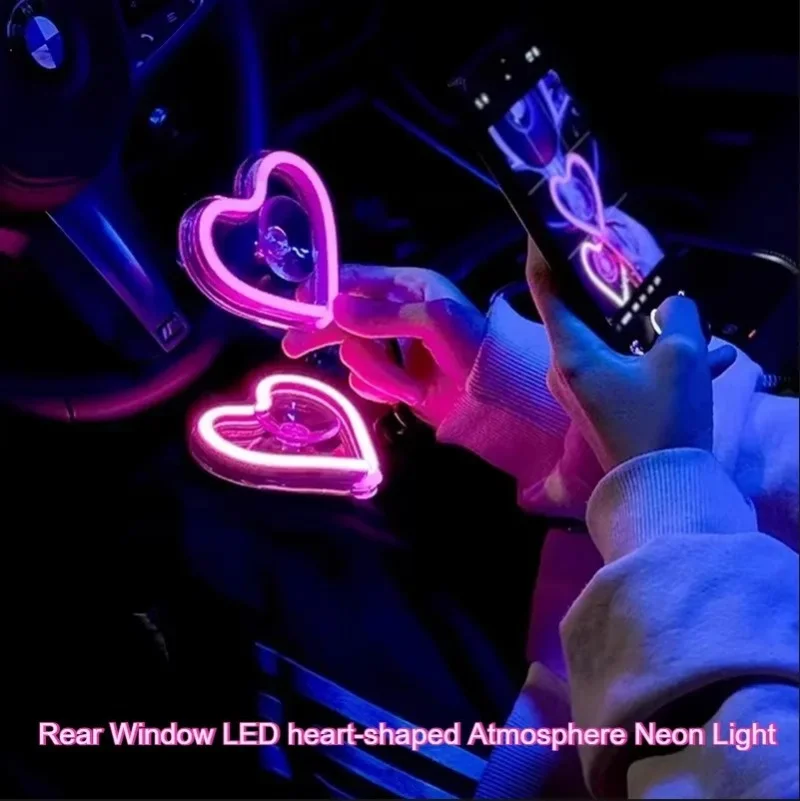 TCYATO Heart-shaped LED neon ambient light for the car, remote control USB, multi-color rear window, interior -shaped decoration
