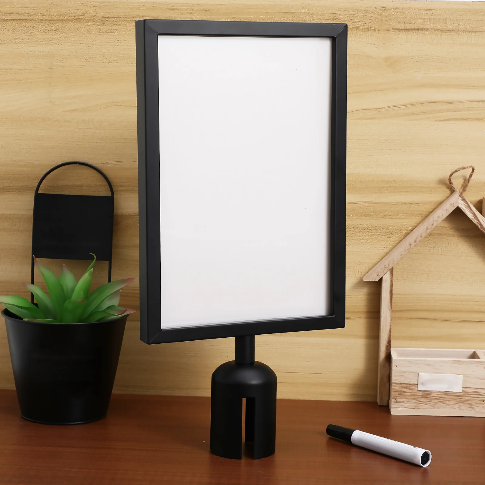 

Isolation Column Card Insert Stanchion Sign Holder A4 Vertical Black Stainless Steel Crowd Control Metal Frame Poster Display