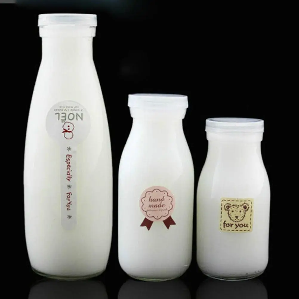 

5Pcs High Temperature Resistant Glass Bottle Milk Glass 500Ml Reusable Straw Container for Juice Water Soda Milk