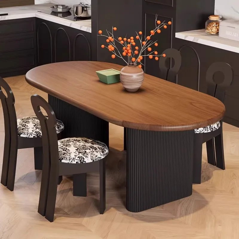 French Antique Oval Solid Wood Dining Table Wabi-**** Wind Small Apartment Commercial Cafe Table And Chairs Household Dining Tab
