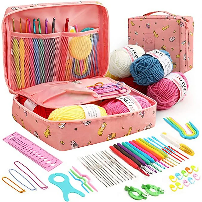 

Novice Crochet Kits Portable Hand DIY Knitting Tools Crochet Hooks Kits With Storage Bag Yarn Weave Knitting Needles Set Weaving