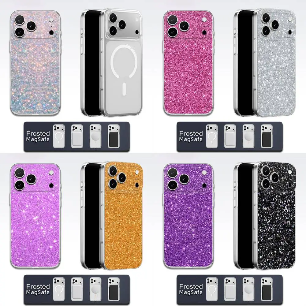 

Glitter Colorful Pink Purple White Phone Case For iPhone 17,16,15,14,13,12,11,Pro,Max,Plus,E,Air,Mini Magsafe Transparent