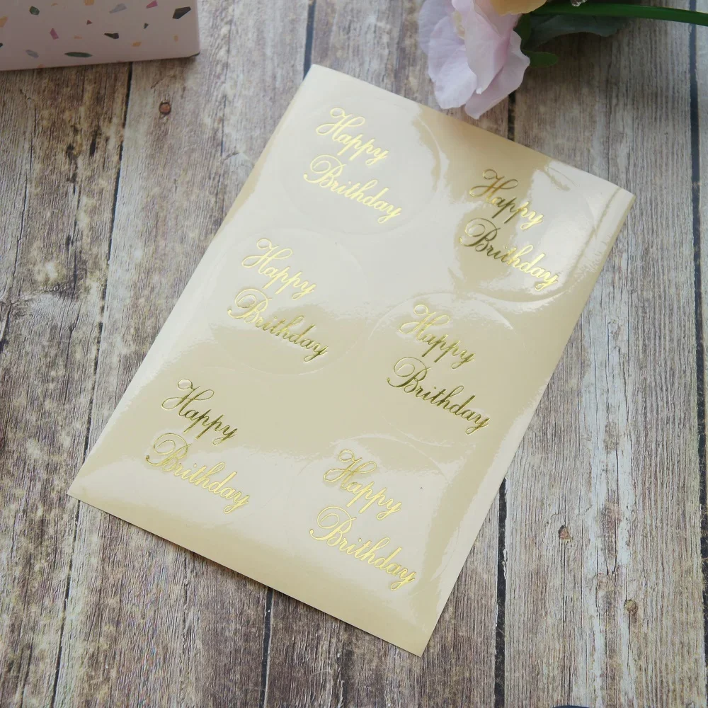 15 Sheets Gold Happy Birthday PVC Transparent Sticker DIY Gift Packing Sealing Label Decoration Tag Party Decoration