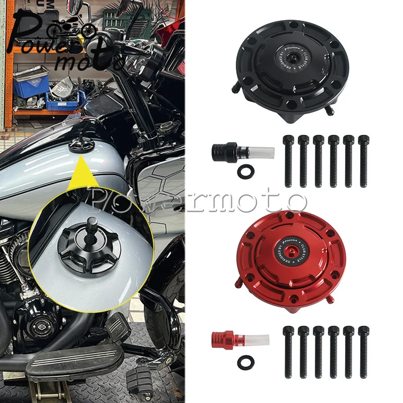 Durable Anti‑Rust Aluminum Fuel Tank Vented Cap Cover Gasket Set For Harley Street Glide Road Glide Ultra Limited 2023.5‑2026