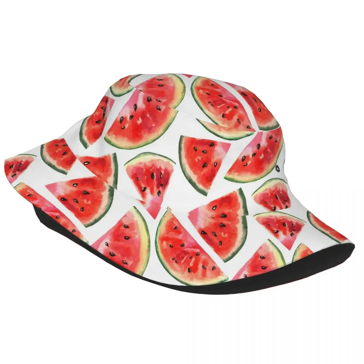 Watermelon Fruit Hand Drawn Cartoon Tropical  Leisure Style Bucket Hats Hot Summer Headwear  Fisherman Hat for Outdoor Ispoti