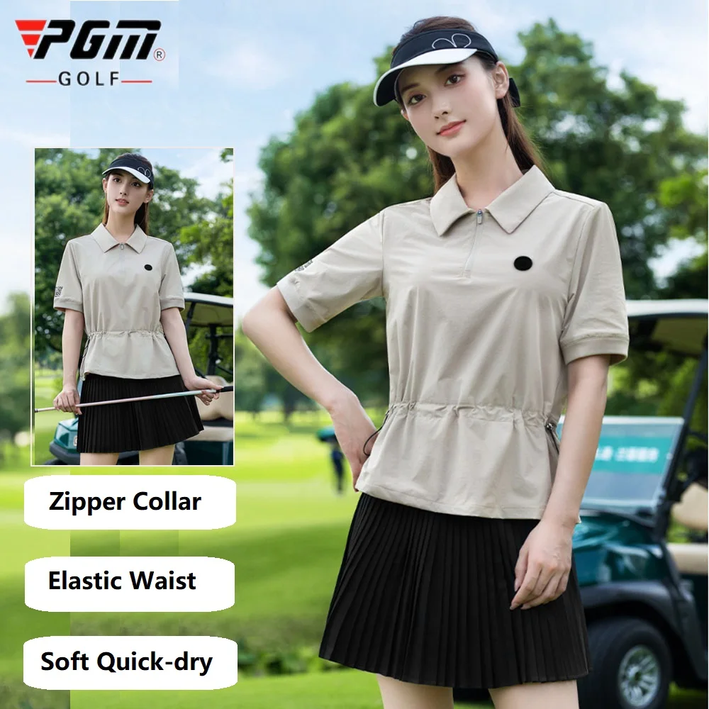 

PGM Летняя женская командная одежда для гольфа, футболка с короткими рукавами и тонкой талией, женские быстросохнущие спортивные топы с воротником на молнии, рубашки поло для гольфа