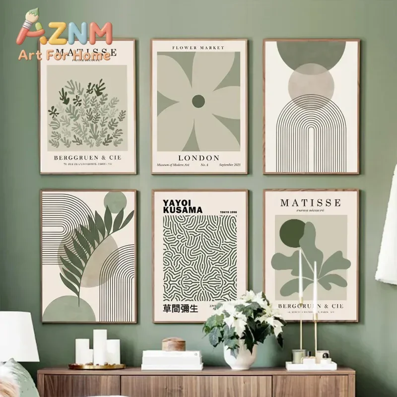 Matisse Green Leaf Coral Geometry Flower Market Posters And Prints Wall Art Canvas Painting For Living Room Decorative Pictur