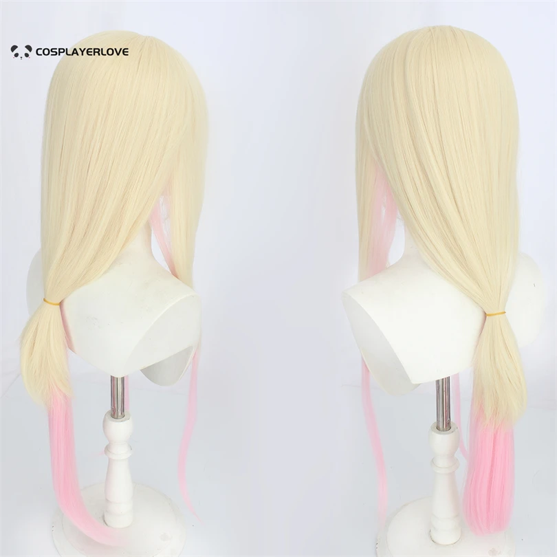 Anime Fujito Chiyuki Cosplay Perücke 80 cm Frau Lange Gelbe Farbverlauf Hellrosa Hitzebeständige Synthetische Haar Party