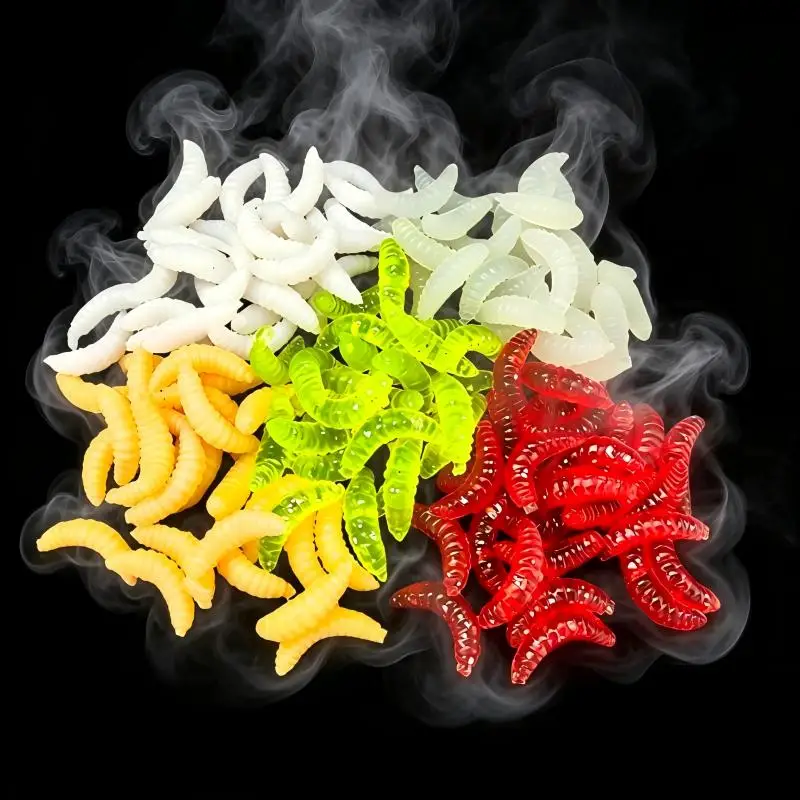 

50Pcs Glow Scented Soft Plastic Worm Lure Bait Drop Shot Texas Rig Fishing Tackle For Bass Catfish Carp Perch Freshwater
