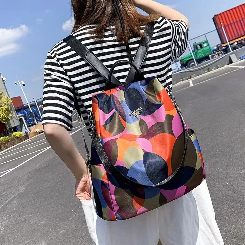 Ladies Multi-Pocket Nylon Backpack Large Capacity Student Shoulder Bag Fashion Printing Ladies Travel Tote Bag