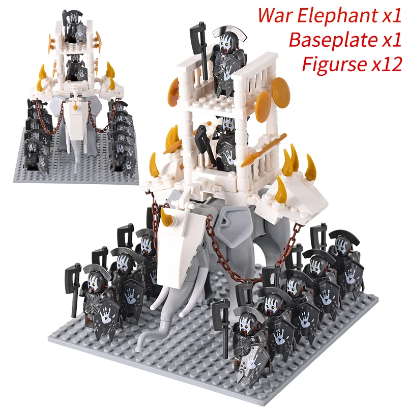 Medieval lotr Haradrim Mammoth Knights Orcs War Elephant Mount Chariot Weapons Model Building Blocks Bricks Toys for kids Gifts